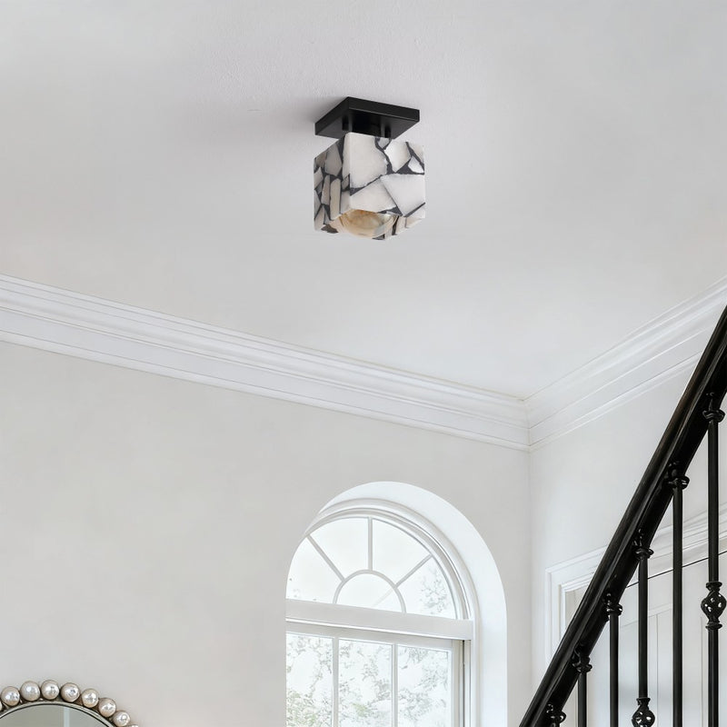 Alessia 1-Light Modern Contemporary Alabaster/Iron Cube LED Semi Flush Mount
