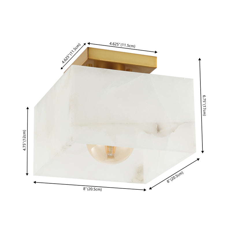 Alessia 1-Light Modern Contemporary Alabaster/Iron Cube LED Semi Flush Mount