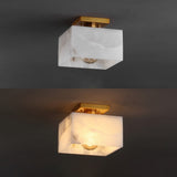 Alessia 1-Light Modern Contemporary Alabaster/Iron Cube LED Semi Flush Mount
