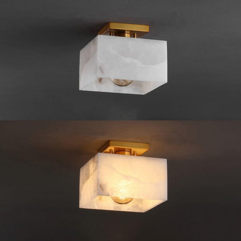 Alessia 1-Light Modern Contemporary Alabaster/Iron Cube LED Semi Flush Mount