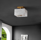 Alessia 1-Light Modern Contemporary Alabaster/Iron Cube LED Semi Flush Mount