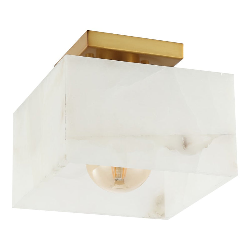 Alessia 1-Light Modern Contemporary Alabaster/Iron Cube LED Semi Flush Mount