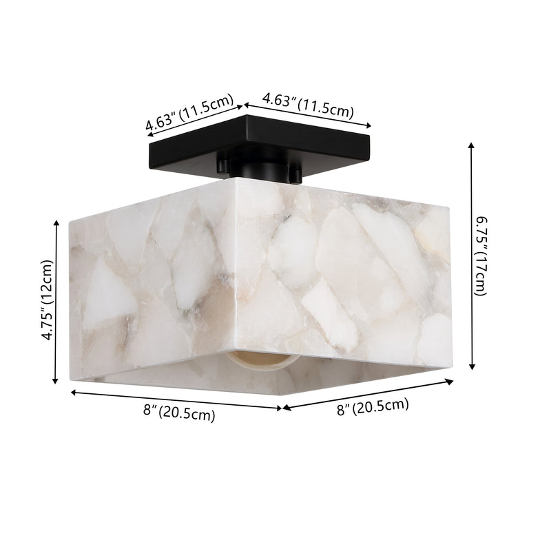 Alessia 1-Light Modern Contemporary Alabaster/Iron Cube LED Semi Flush Mount