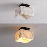 Alessia 1-Light Modern Contemporary Alabaster/Iron Cube LED Semi Flush Mount