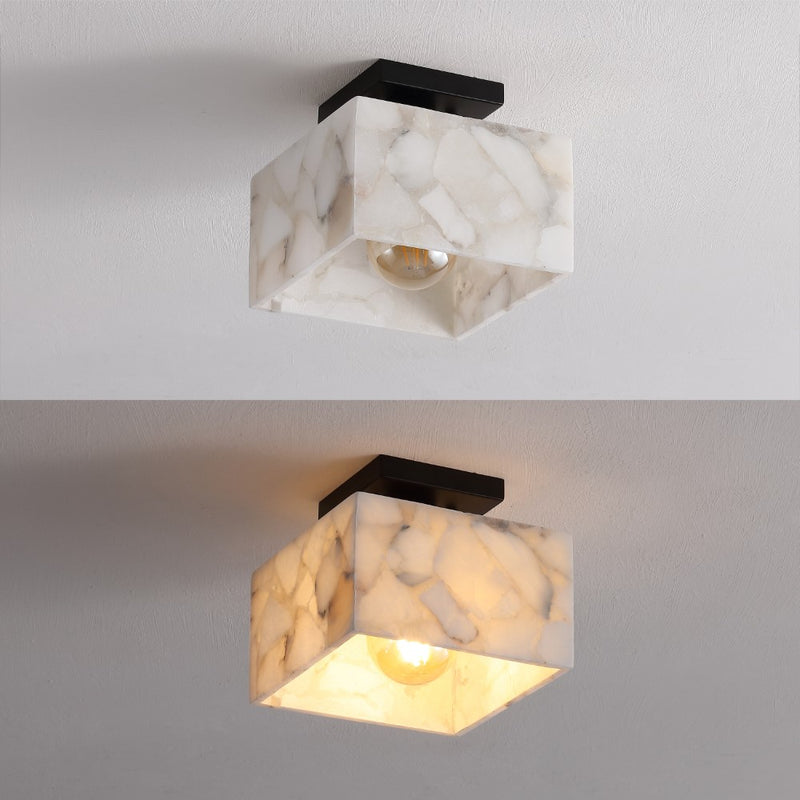 Alessia 1-Light Modern Contemporary Alabaster/Iron Cube LED Semi Flush Mount