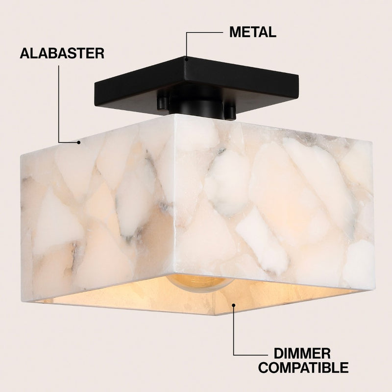 Alessia 1-Light Modern Contemporary Alabaster/Iron Cube LED Semi Flush Mount