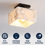 Alessia 1-Light Modern Contemporary Alabaster/Iron Cube LED Semi Flush Mount