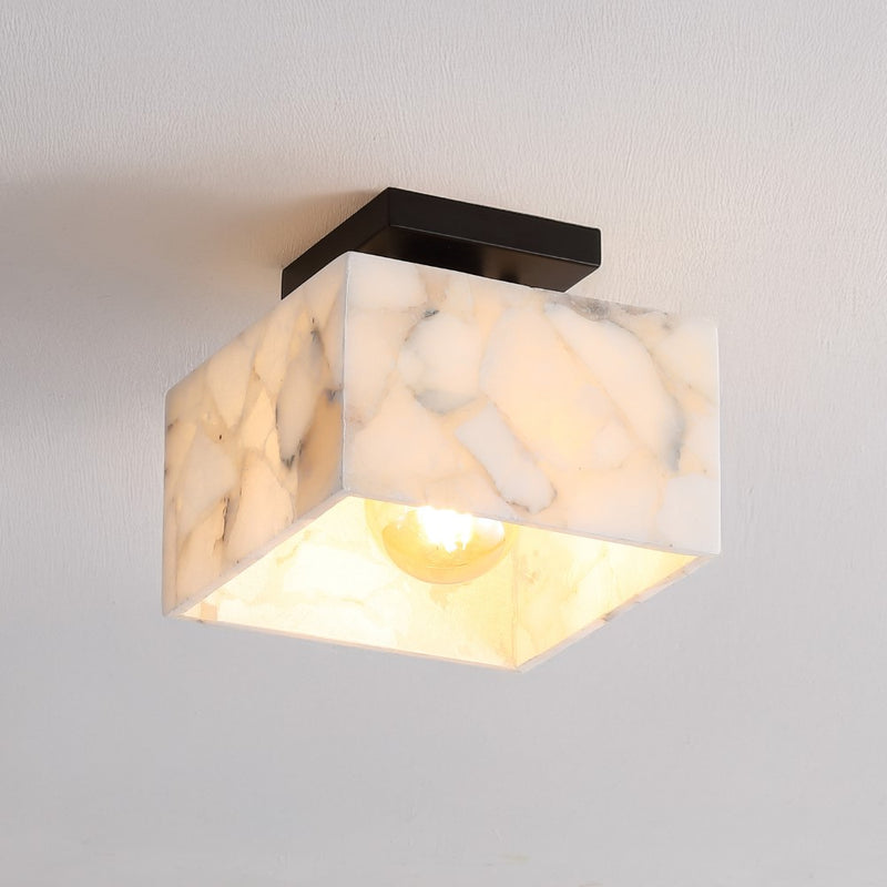 Alessia 1-Light Modern Contemporary Alabaster/Iron Cube LED Semi Flush Mount