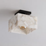 Alessia 1-Light Modern Contemporary Alabaster/Iron Cube LED Semi Flush Mount