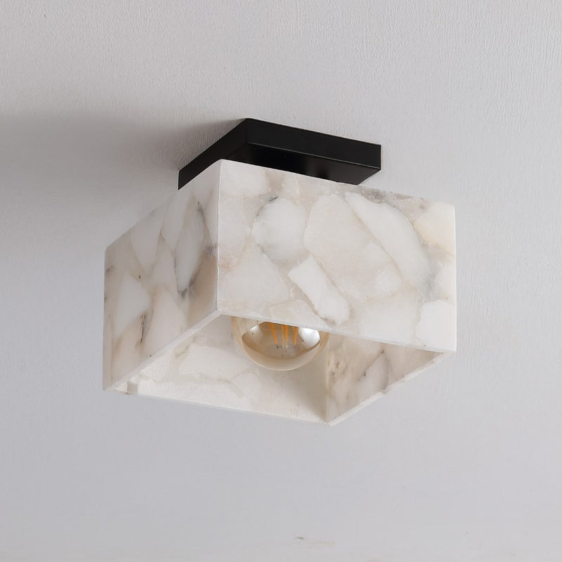 Alessia 1-Light Modern Contemporary Alabaster/Iron Cube LED Semi Flush Mount