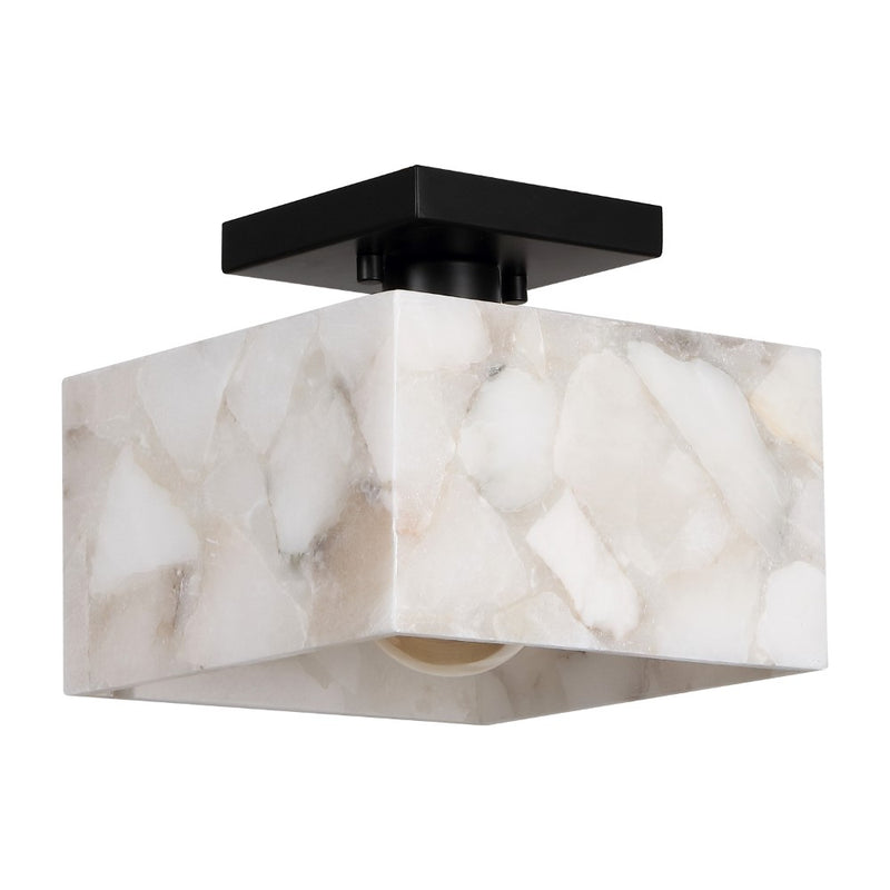 Alessia 1-Light Modern Contemporary Alabaster/Iron Cube LED Semi Flush Mount