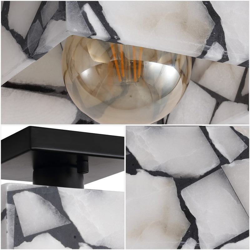 Alessia 1-Light Modern Contemporary Alabaster/Iron Cube LED Semi Flush Mount