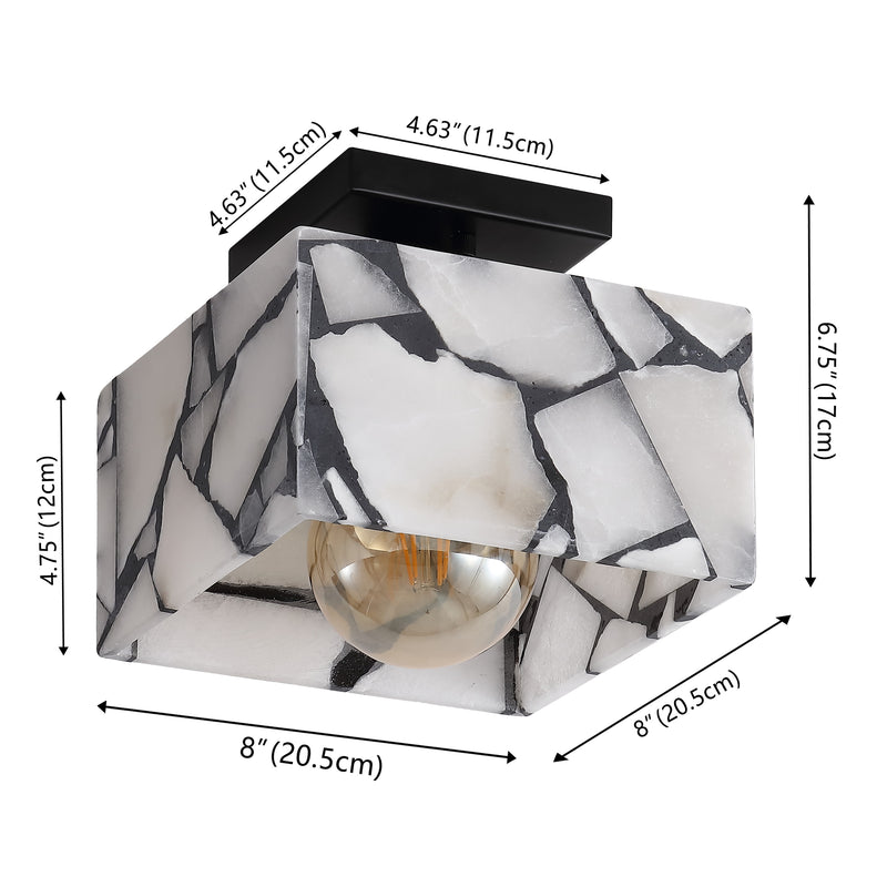 Alessia 1-Light Modern Contemporary Alabaster/Iron Cube LED Semi Flush Mount