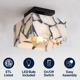 Alessia 1-Light Modern Contemporary Alabaster/Iron Cube LED Semi Flush Mount