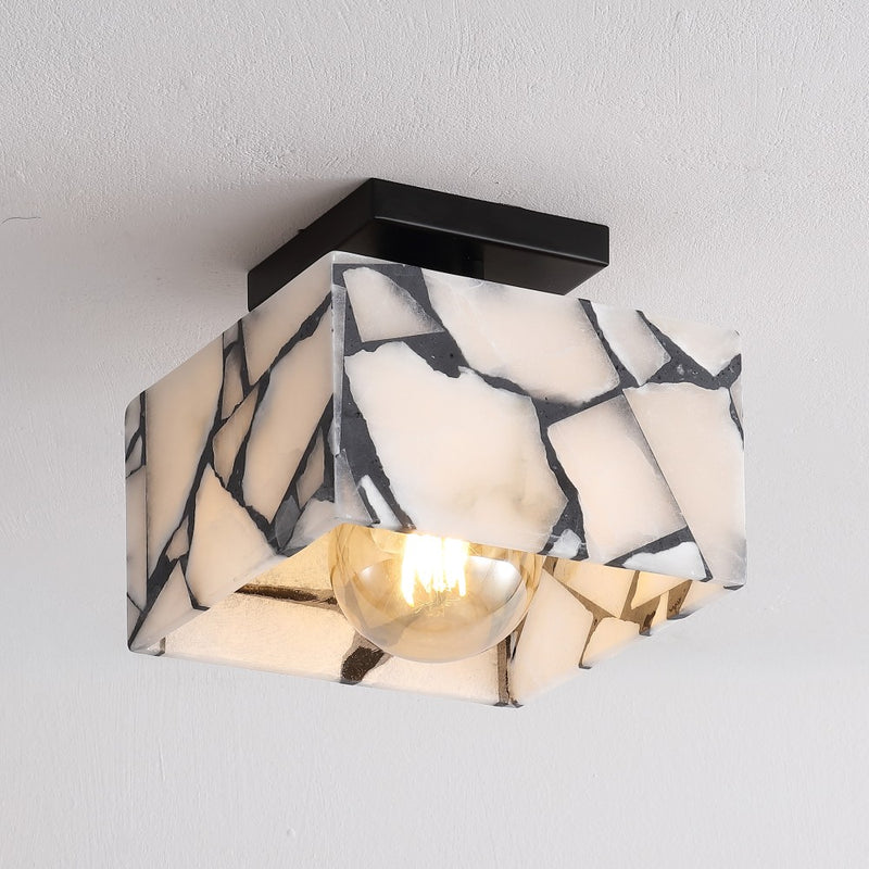 Alessia 1-Light Modern Contemporary Alabaster/Iron Cube LED Semi Flush Mount