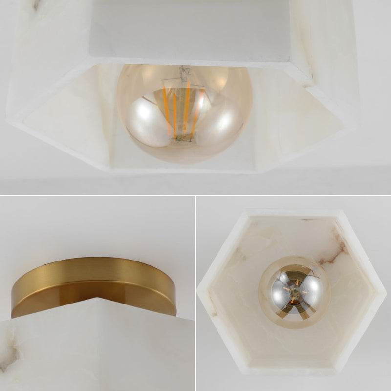 Tessa 8" 1-Light Modern Contemporary Alabaster/Iron Hexagonal LED Semi Flush Mount