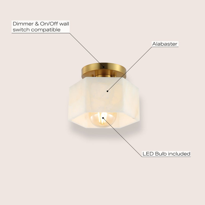 Tessa 8" 1-Light Modern Contemporary Alabaster/Iron Hexagonal LED Semi Flush Mount