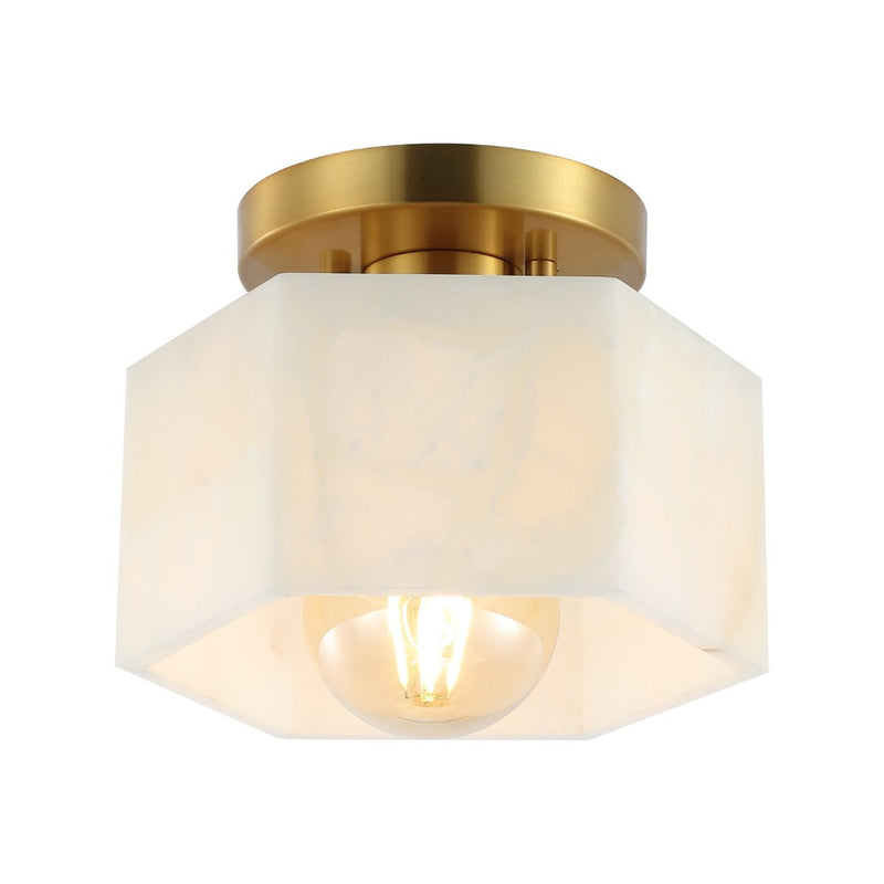 Tessa 8" 1-Light Modern Contemporary Alabaster/Iron Hexagonal LED Semi Flush Mount