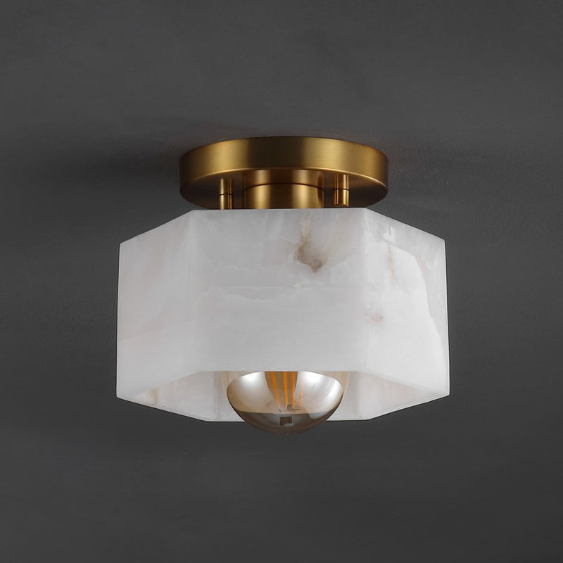 Tessa 8" 1-Light Modern Contemporary Alabaster/Iron Hexagonal LED Semi Flush Mount