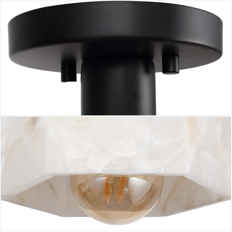 Tessa 8" 1-Light Modern Contemporary Alabaster/Iron Hexagonal LED Semi Flush Mount