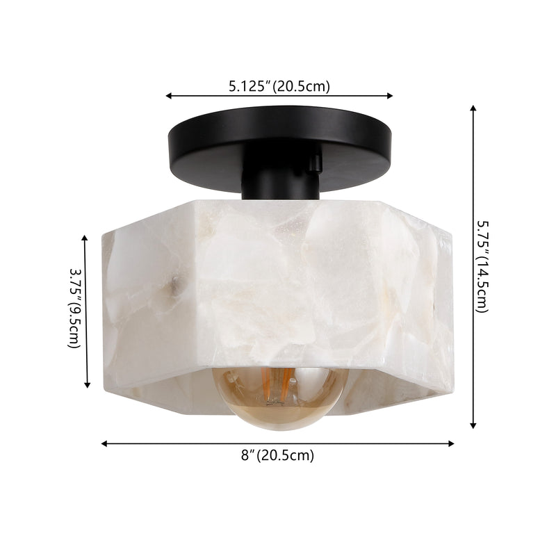 Tessa 8" 1-Light Modern Contemporary Alabaster/Iron Hexagonal LED Semi Flush Mount