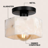Tessa 8" 1-Light Modern Contemporary Alabaster/Iron Hexagonal LED Semi Flush Mount