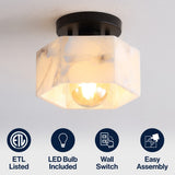 Tessa 8" 1-Light Modern Contemporary Alabaster/Iron Hexagonal LED Semi Flush Mount