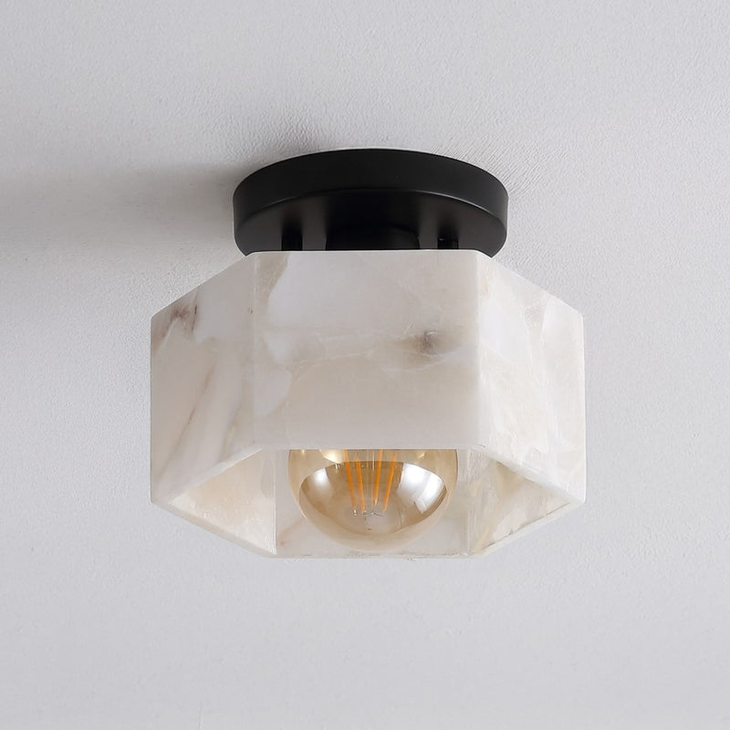 Tessa 8" 1-Light Modern Contemporary Alabaster/Iron Hexagonal LED Semi Flush Mount