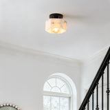 Tessa 8" 1-Light Modern Contemporary Alabaster/Iron Hexagonal LED Semi Flush Mount