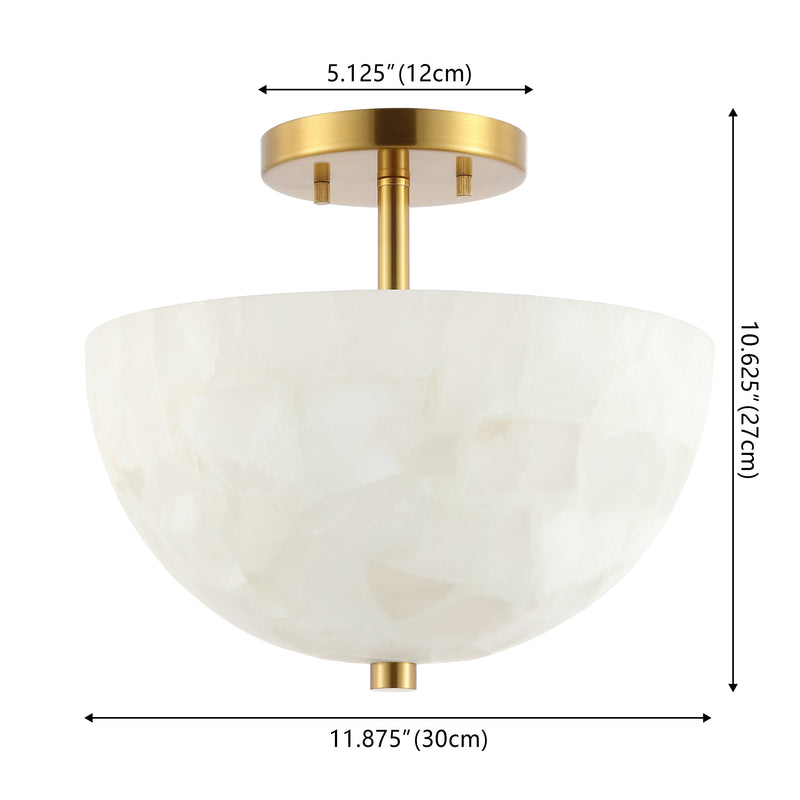 Celine 11.88" 2-Light Modern Contemporary Alabaster/Iron Inverted Dome LED Semi Flush Mount