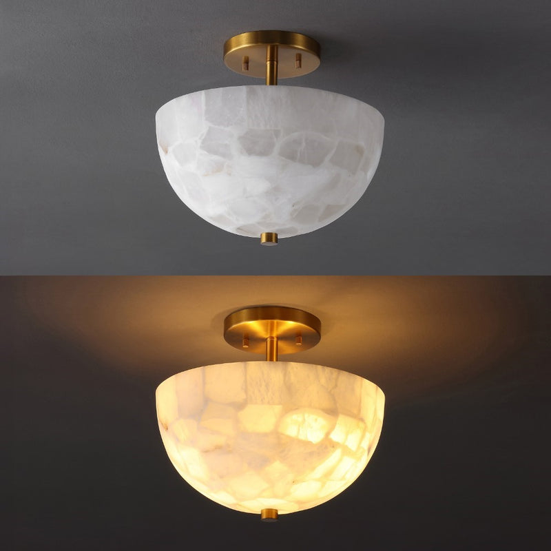 Celine 11.88" 2-Light Modern Contemporary Alabaster/Iron Inverted Dome LED Semi Flush Mount