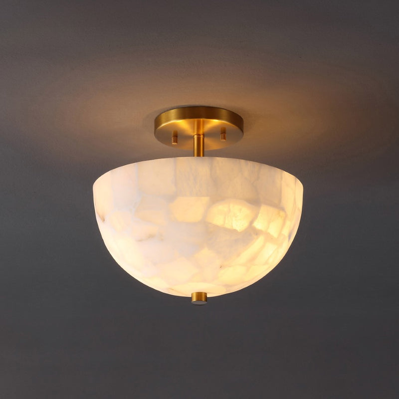 Celine 11.88" 2-Light Modern Contemporary Alabaster/Iron Inverted Dome LED Semi Flush Mount