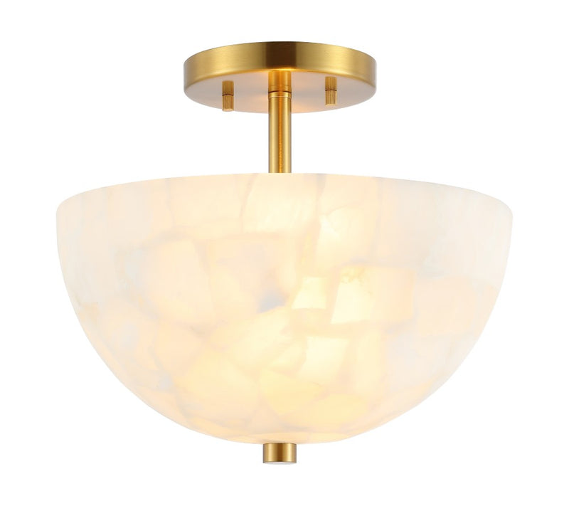 Celine 11.88" 2-Light Modern Contemporary Alabaster/Iron Inverted Dome LED Semi Flush Mount