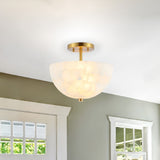 Celine 11.88" 2-Light Modern Contemporary Alabaster/Iron Inverted Dome LED Semi Flush Mount