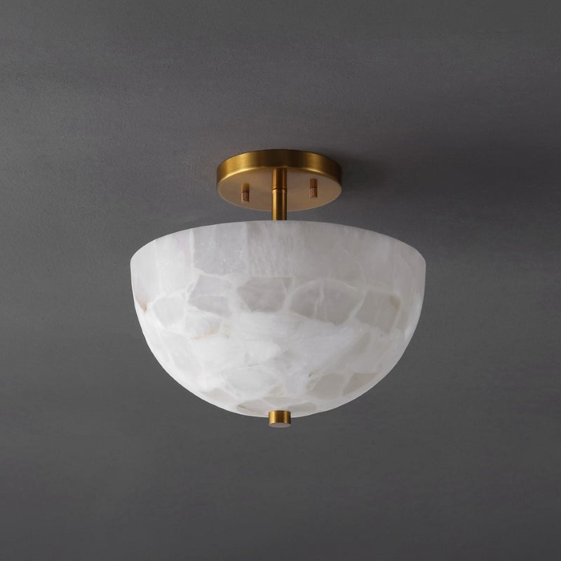 Celine 11.88" 2-Light Modern Contemporary Alabaster/Iron Inverted Dome LED Semi Flush Mount