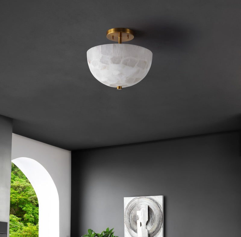 Celine 11.88" 2-Light Modern Contemporary Alabaster/Iron Inverted Dome LED Semi Flush Mount