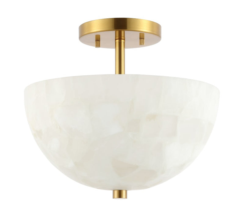 Celine 11.88" 2-Light Modern Contemporary Alabaster/Iron Inverted Dome LED Semi Flush Mount