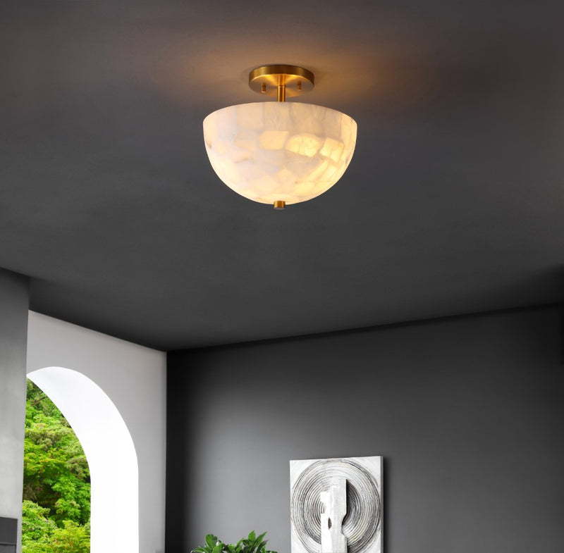 Celine 11.88" 2-Light Modern Contemporary Alabaster/Iron Inverted Dome LED Semi Flush Mount