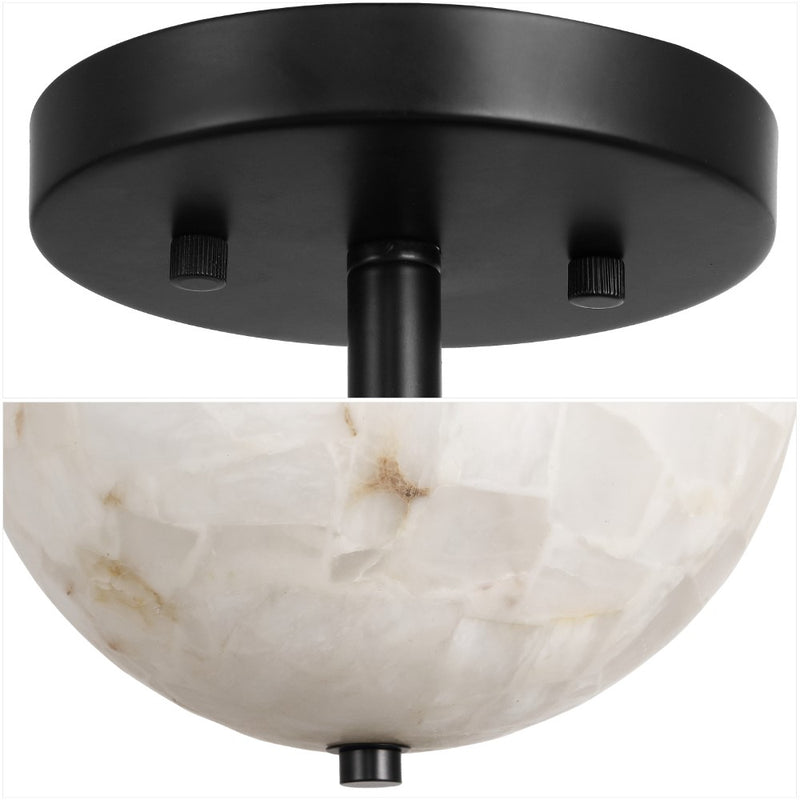Celine 11.88" 2-Light Modern Contemporary Alabaster/Iron Inverted Dome LED Semi Flush Mount