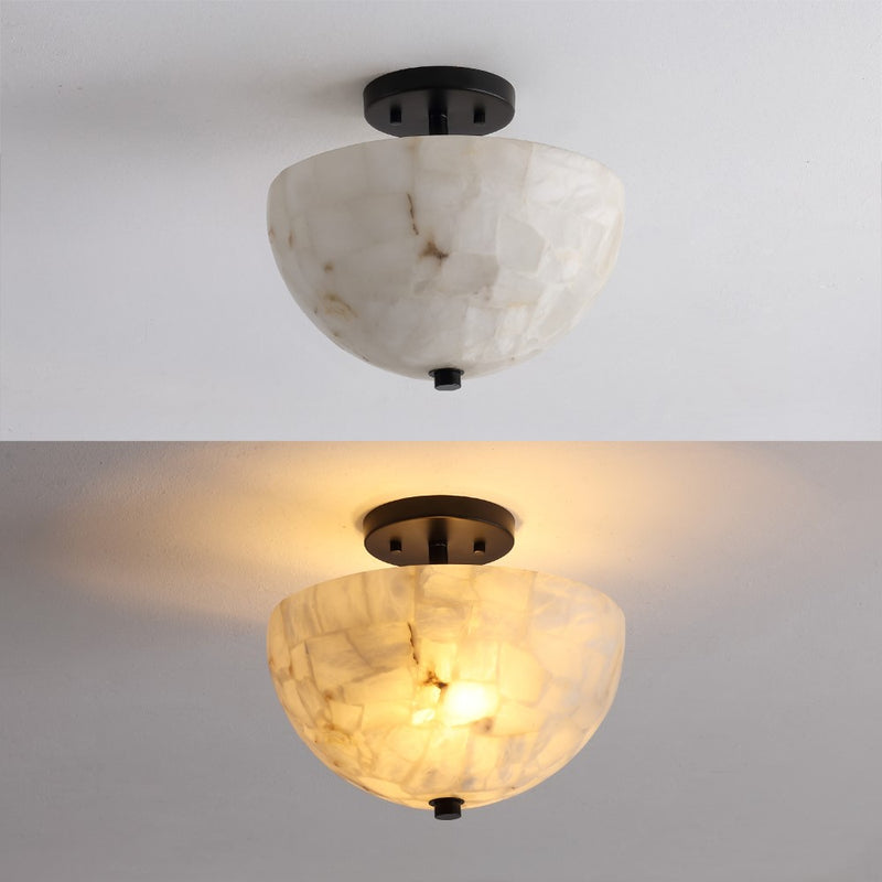 Celine 11.88" 2-Light Modern Contemporary Alabaster/Iron Inverted Dome LED Semi Flush Mount