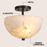 Celine 11.88" 2-Light Modern Contemporary Alabaster/Iron Inverted Dome LED Semi Flush Mount