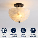 Celine 11.88" 2-Light Modern Contemporary Alabaster/Iron Inverted Dome LED Semi Flush Mount