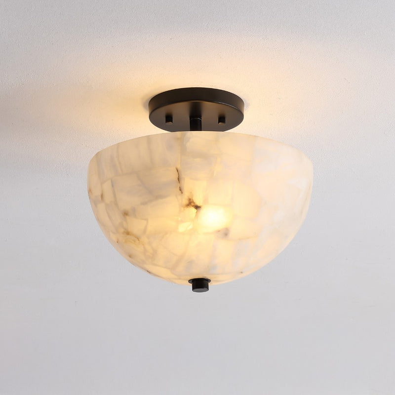 Celine 11.88" 2-Light Modern Contemporary Alabaster/Iron Inverted Dome LED Semi Flush Mount