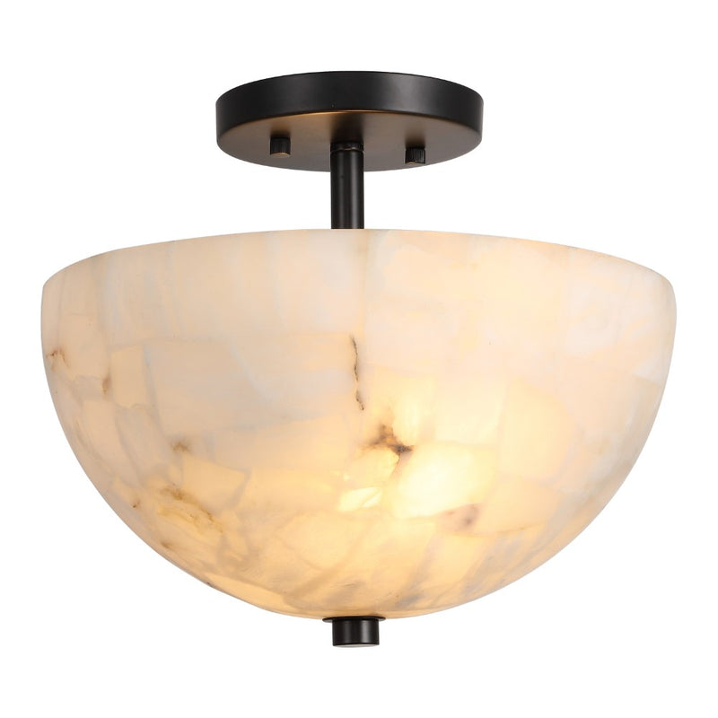 Celine 11.88" 2-Light Modern Contemporary Alabaster/Iron Inverted Dome LED Semi Flush Mount