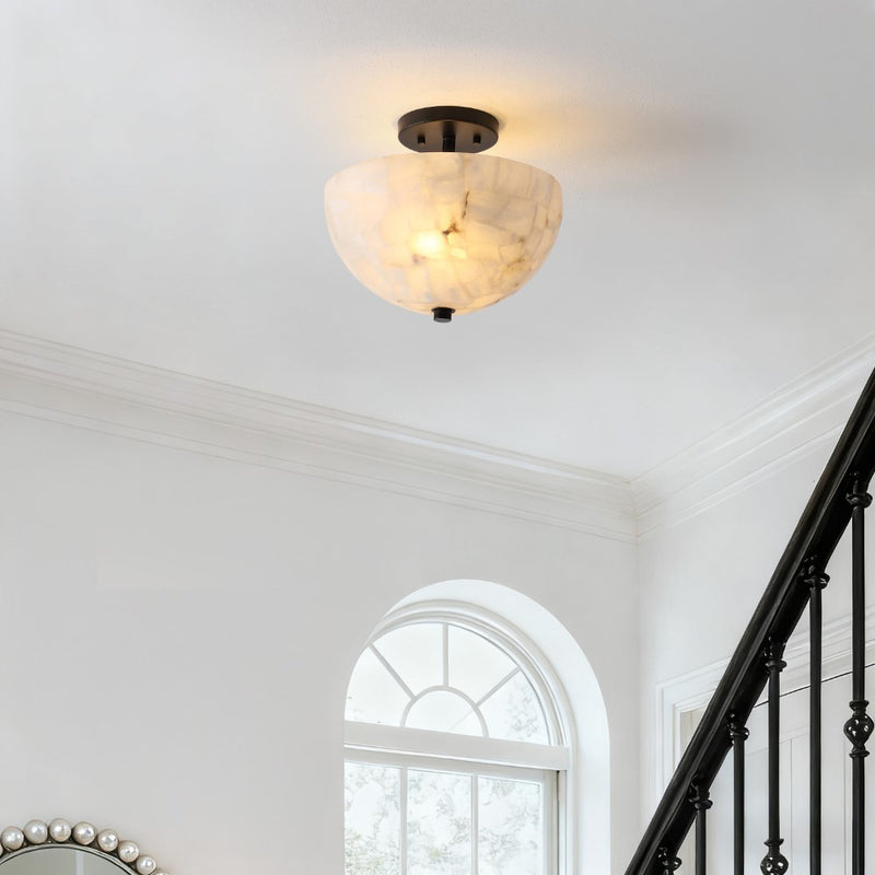 Celine 11.88" 2-Light Modern Contemporary Alabaster/Iron Inverted Dome LED Semi Flush Mount