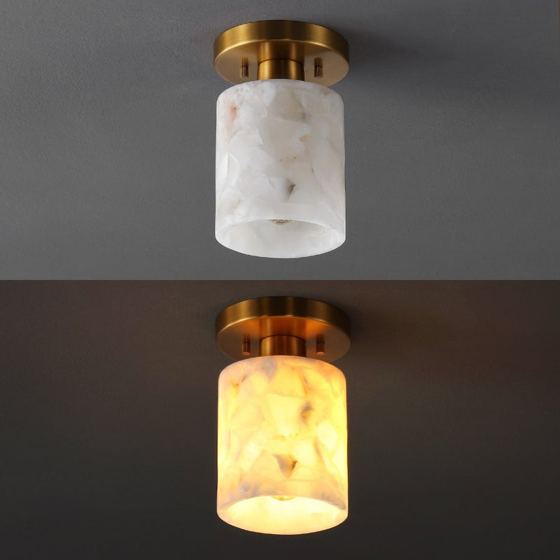 Jules 5.13" 1-Light Modern Contemporary Alabaster/Iron Cylinder LED Semi Flush Mount