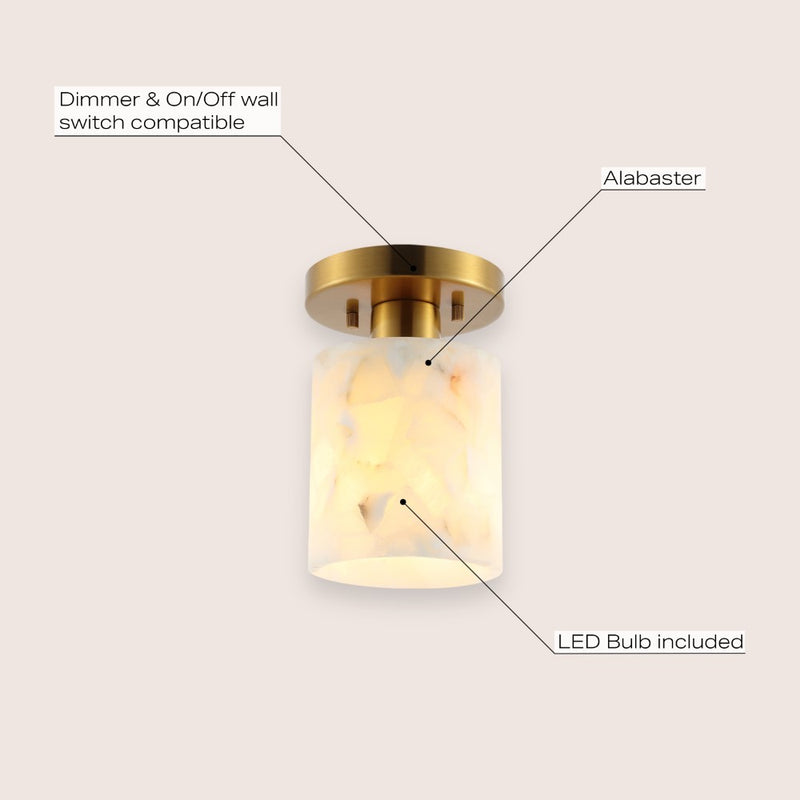 Jules 5.13" 1-Light Modern Contemporary Alabaster/Iron Cylinder LED Semi Flush Mount