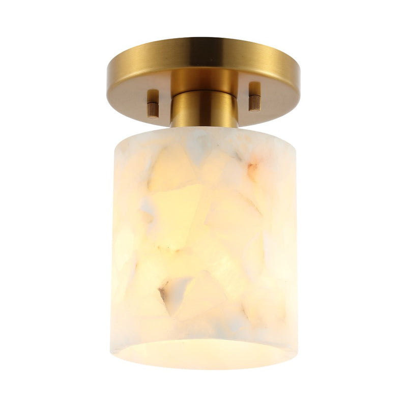 Jules 5.13" 1-Light Modern Contemporary Alabaster/Iron Cylinder LED Semi Flush Mount