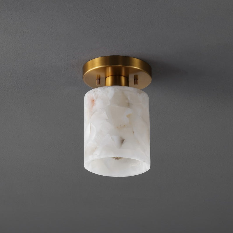 Jules 5.13" 1-Light Modern Contemporary Alabaster/Iron Cylinder LED Semi Flush Mount