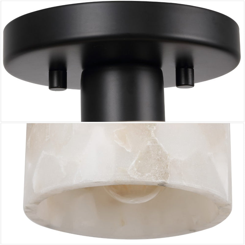 Jules 5.13" 1-Light Modern Contemporary Alabaster/Iron Cylinder LED Semi Flush Mount